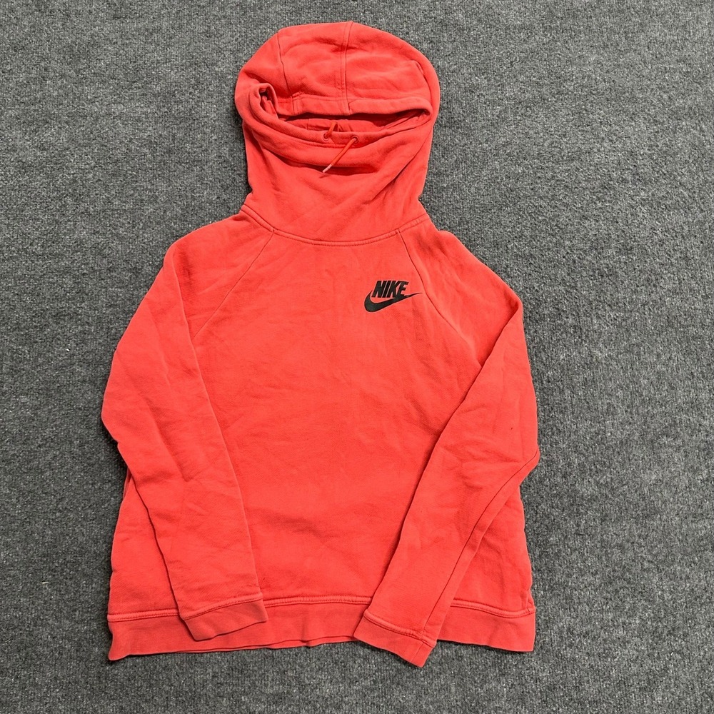 Nike Hoodie Womens Size M Coral Red Funnel Neck Viscose Blend Pullover Athletic